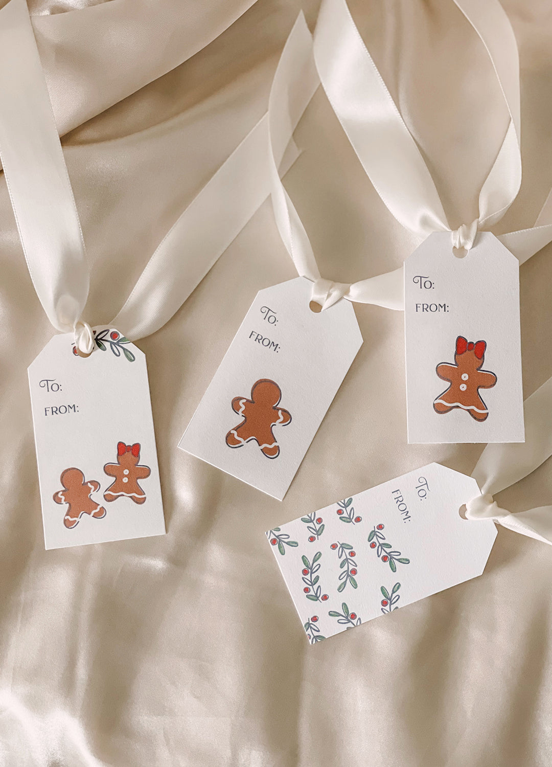 Holly & Spice Holiday Gift Tags - Set of 4 illustrated printable Christmas tags