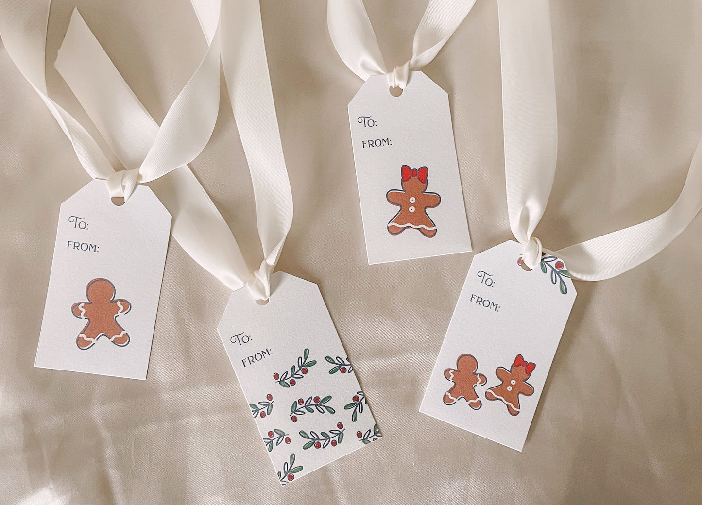 Holly & Spice Holiday Gift Tags - Set of 4 illustrated printable Christmas tags